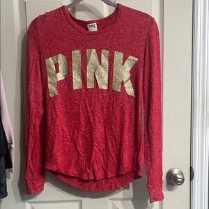PINK Victoria's Secret Red and Gold Kids Long Sleeve Tee